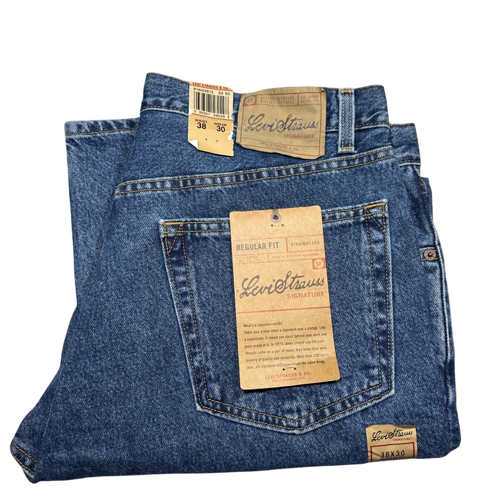 Levi Strauss Signature Regular Fit Straight Leg Jeans Mens 38x30 Blue Denim NWT